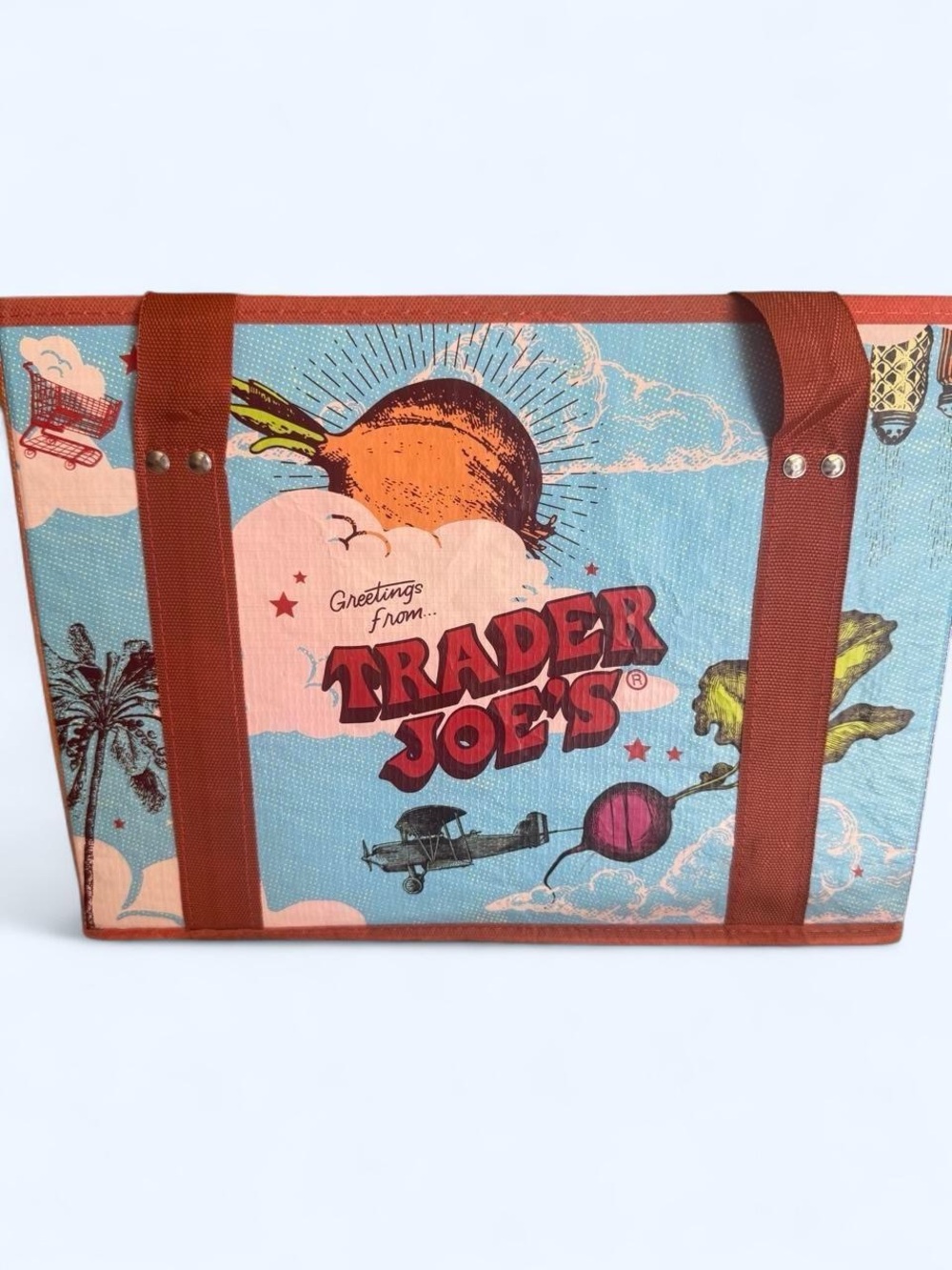 Trader Joe's Women's Tote Bag in Sky Blue and Brown